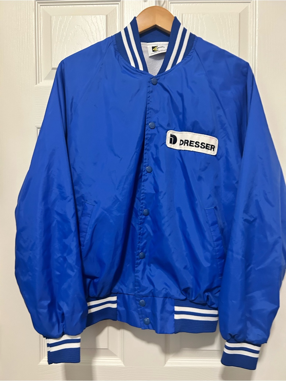 Vintage Dresser K-Products Blue Snap Nylon Bomber Jacket Adult Size L